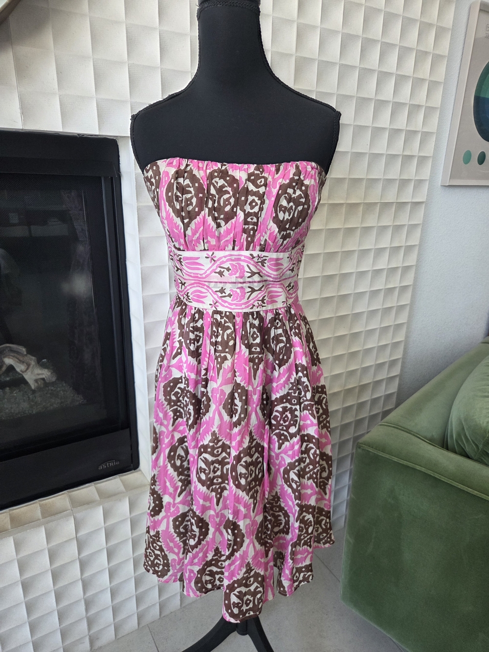 Plenty by Tracey Reese Anthropologie Cotton Silk Strapless Pink Brown Dress Sz 4